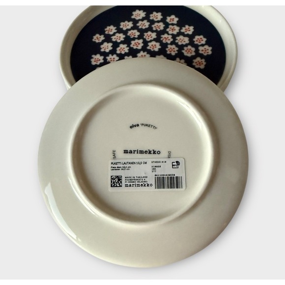 Three Marimekko Puketti Navy Rust Flower Plates 5-1/4"/13 cm Annika‎ Rimala NWT - Picture 7 of 9